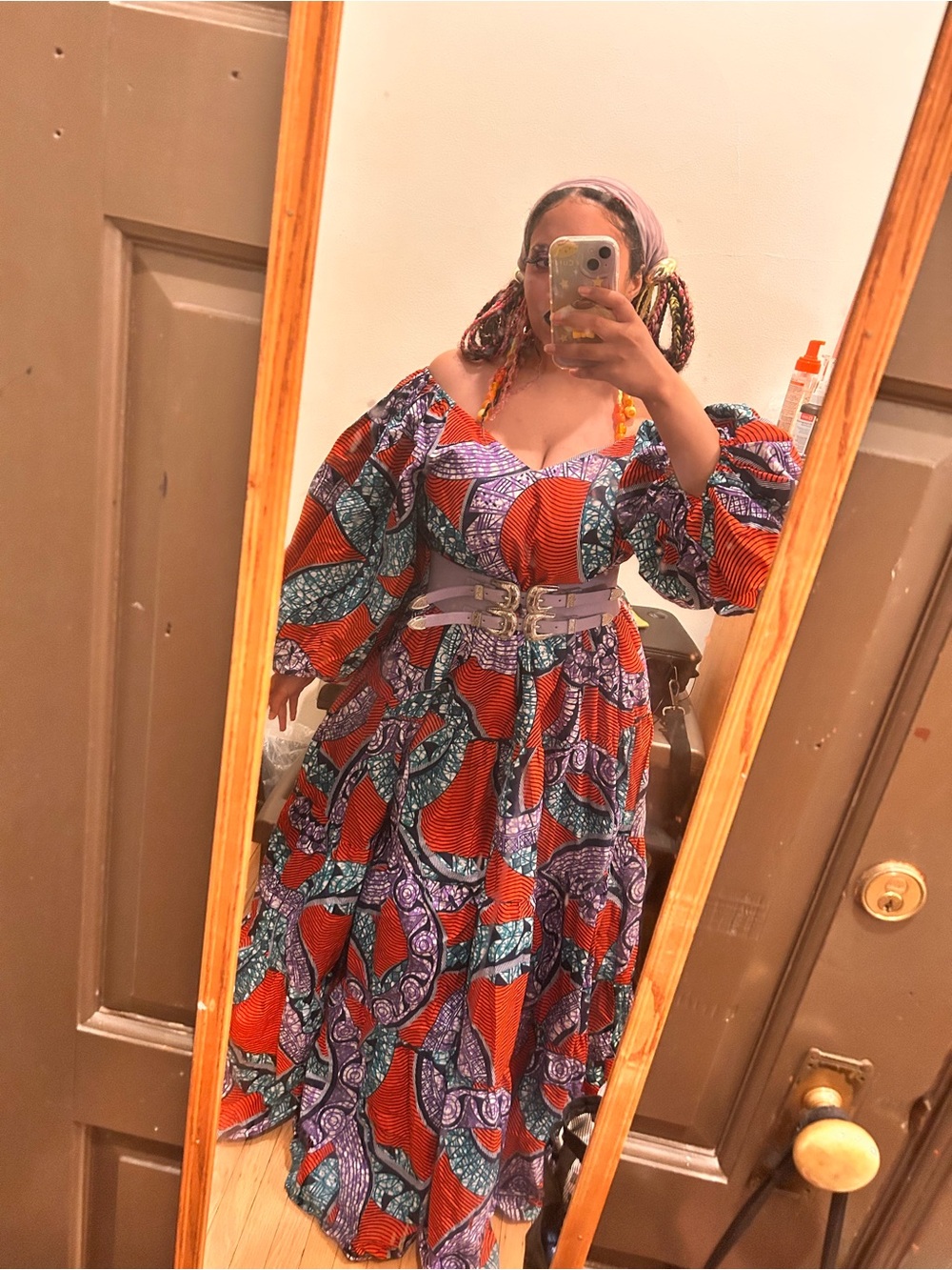 Vibrant African print Maxi Dress - Bold Orange & Teal - Picture 8 of 10